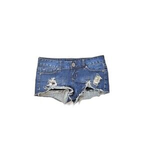 Vtg Guess Jean Shorts Y2K Med Grunge Micro Mini Low Rise Shortie Stretch Denim